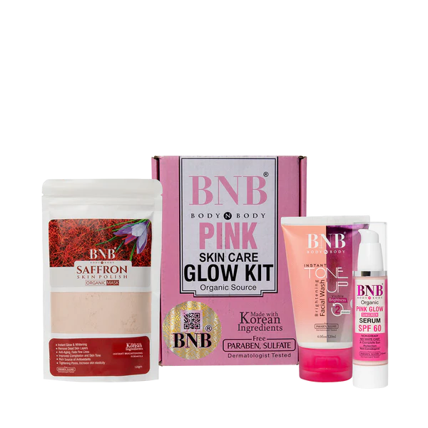 BNB Pink Glow Kit ( Toneup Facewash + Saffron Mask + Pink Glow Sunscreen Spf 60 )