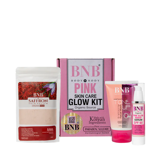 BNB Pink Glow Kit ( Toneup Facewash + Saffron Mask + Pink Glow Sunscreen Spf 60 )