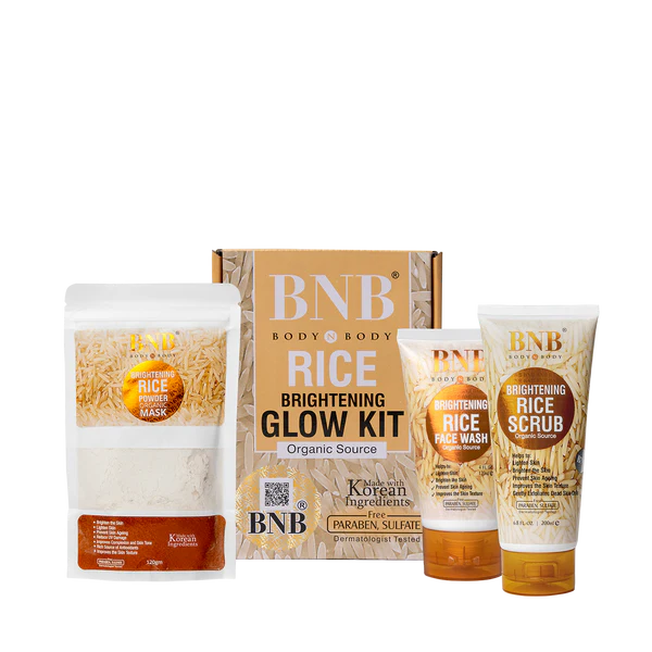 BNB Rice Extract Bright & Glow Kit ( Rice Face Wash + Rice Scrub + Rice Mask )